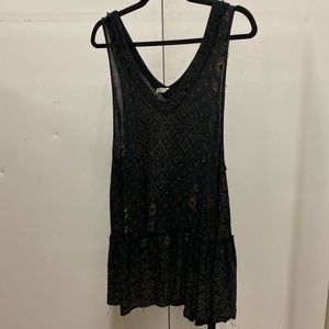 Intimately Free People Black Gold Detail Fringed V Neck Tunic